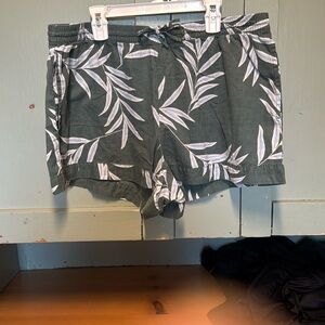 Green Leaf Print Pajama Shorts